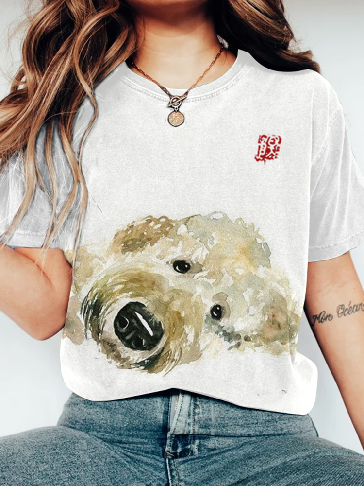 Comstylish Women's Funny Lazy Puppy Print Casual T-Shirt