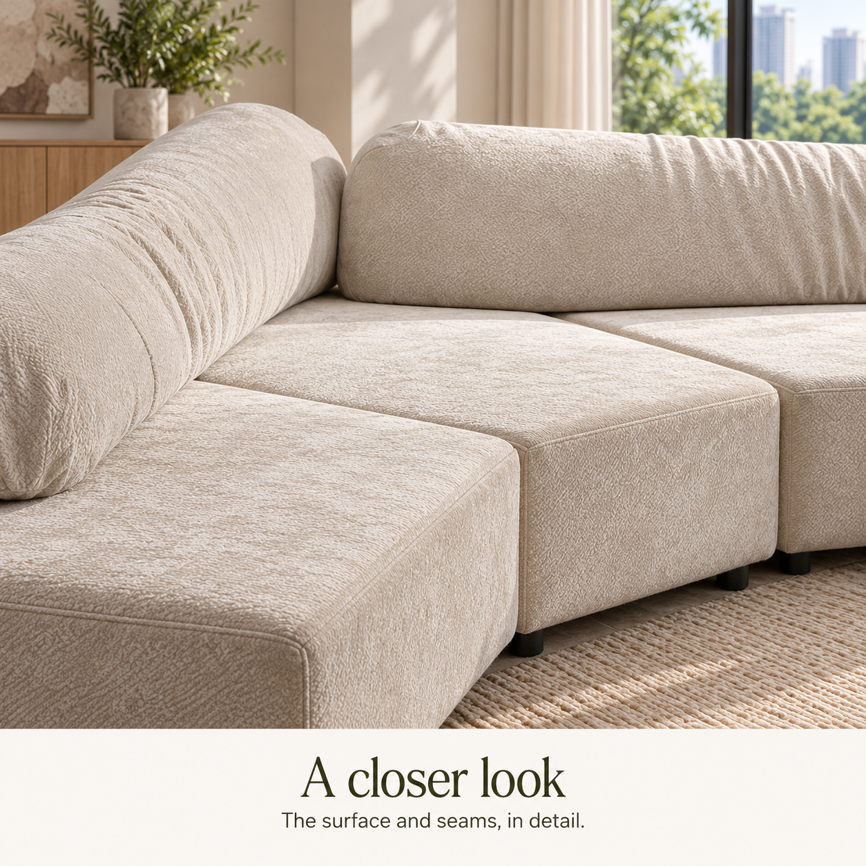 Rock Asymmetric Sectional Sofa - Ivory — Upholstery close-up