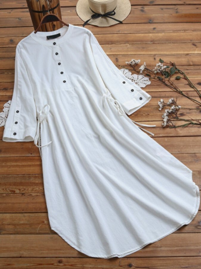 Women's cotton and linen round neck loose dress
