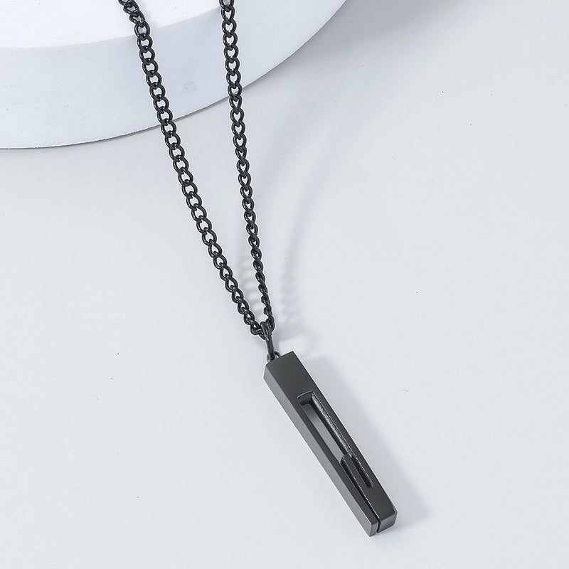 New Simple Stainless Steel Back-shaped Pillar Pendant Couple Sweater Chain