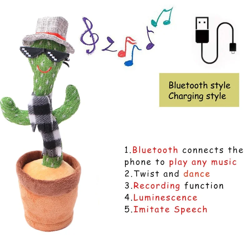 Bluetooth Dancing Cactus Talking Toy Electronic Plush Toys Sing Record Lighten Battery USB Charging Early Education Funny Gift