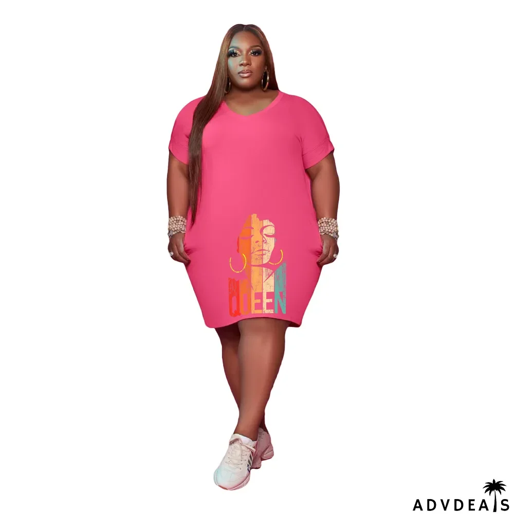 Women'S V Neck Solid Plus Size Women'S Fashion Casual Dress