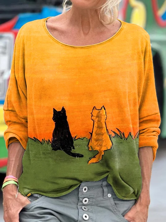 Cats Art Painting Print Long Sleeve T-shirt