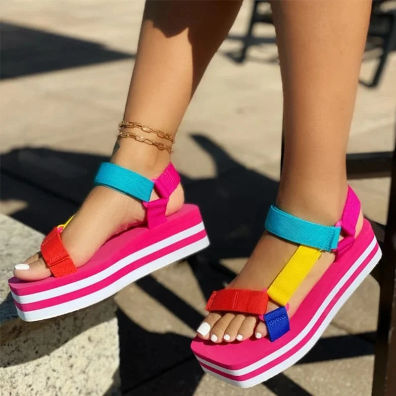 2021 Summer Wedges Shoes for Women Open Toe Beach Female Sandals Multicolor Slingback Sandals Platform Ladies Sandals Plus Size