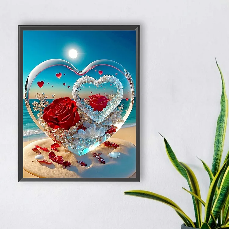 Romantic Beach 5D DIY Diamond Painting Rose Love Landscape Full