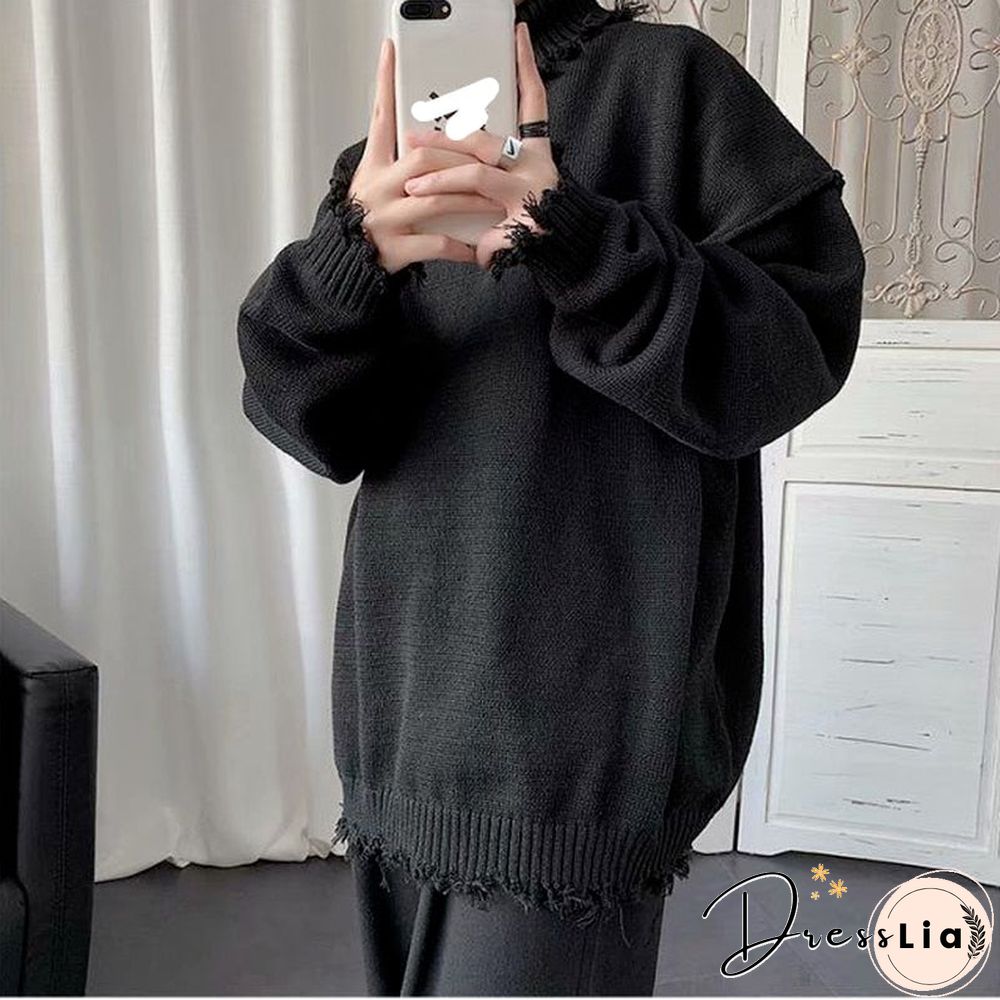 Grunge Gothic Black Oversize Sweater Women Korean Style Harajuku Vintage Beige Turtleneck Jumper Female Pullover Tops