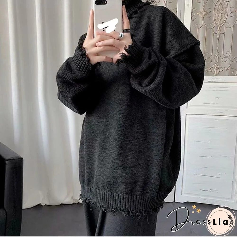 Grunge Gothic Black Oversize Sweater Women Korean Style Harajuku Vintage Beige Turtleneck Jumper Female Pullover Tops