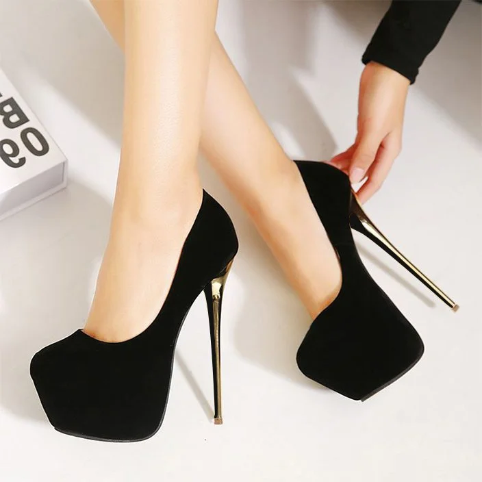 Women's Black Platform Heels Stiletto Pumps |FSJ Shoes