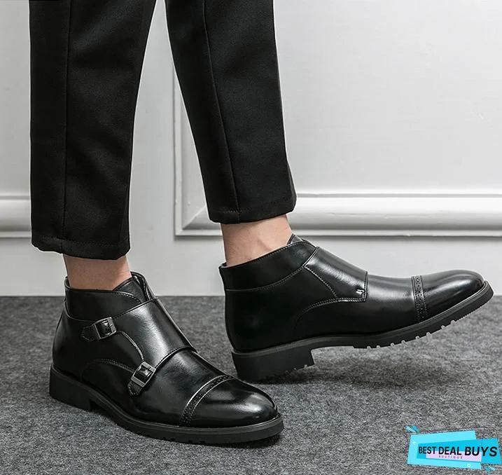 British Style Vintage Hand-Carved Bullock Buckle Boots