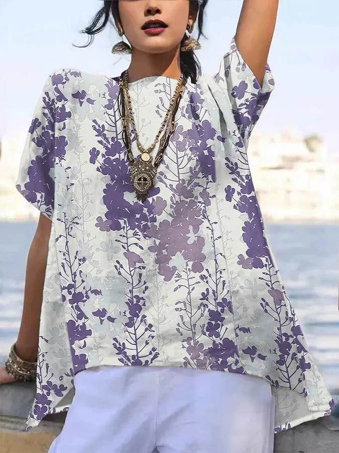 Women's Retro Floral Art Print Casual Shirt 