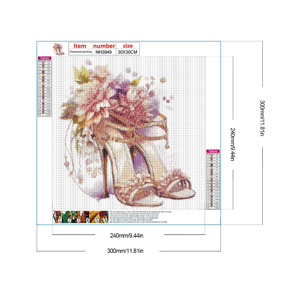 Full Round Diamond Painting 30*30cm - Flower High Heels
