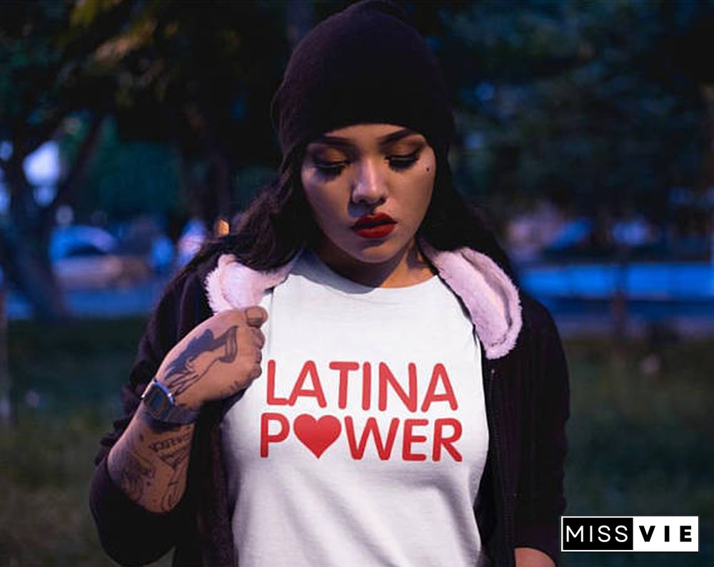 Skuggnas Latina Power T-Shirt Slogan Latin Shirts Feminist Women Shirt Girl Power Tumblr Clothing Women Rights Equality Tops
