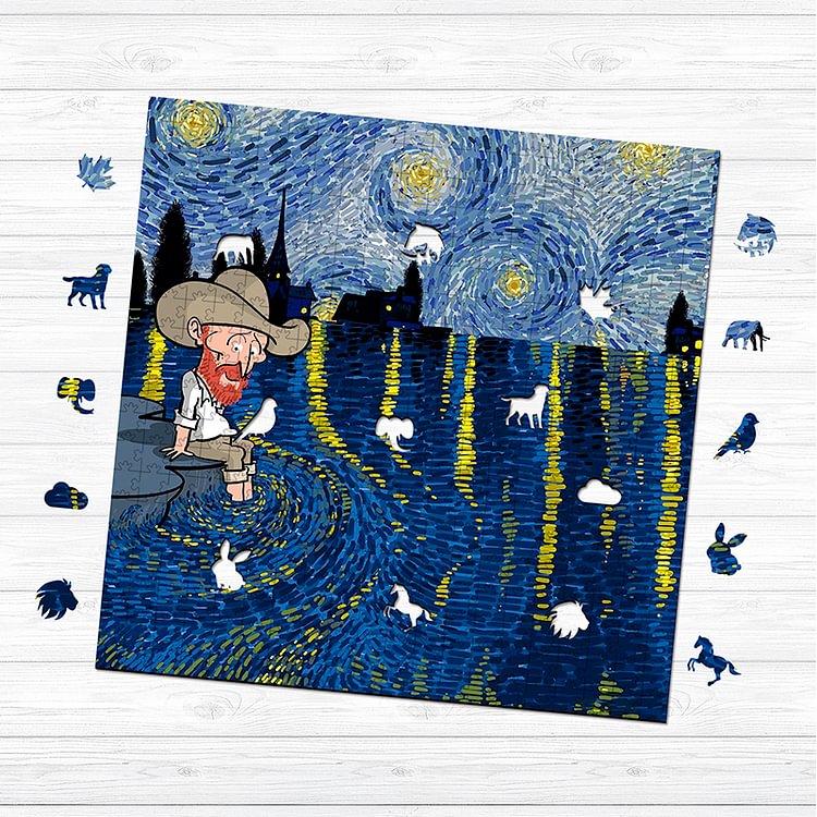 Van Gogh playing with water Wooden Jigsaw Puzzle
