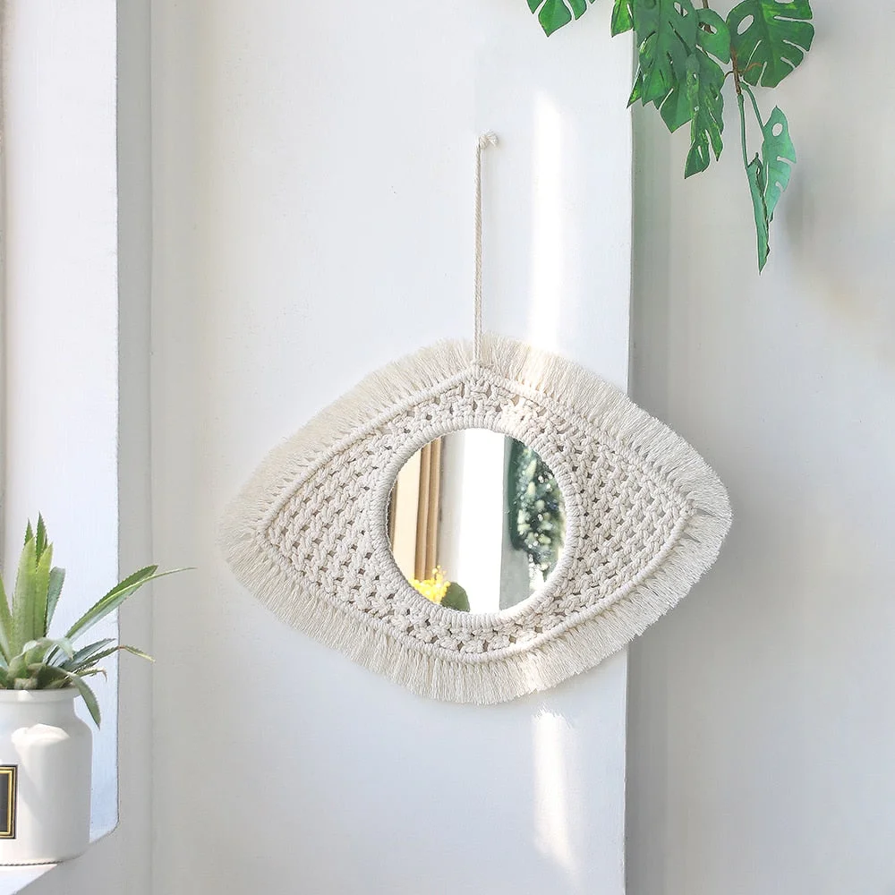 Wall Mirror Macrame Decorative Mirrors Boho Home Decor Wall Hanging Mirror for Living Room Decoration Bedroom Baby Nursery Gift