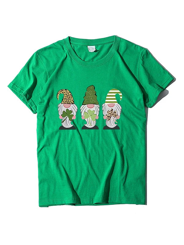 Gnomes Print Couple Tees St. Patrick's Day T-Shirt for Women Men-elleschic