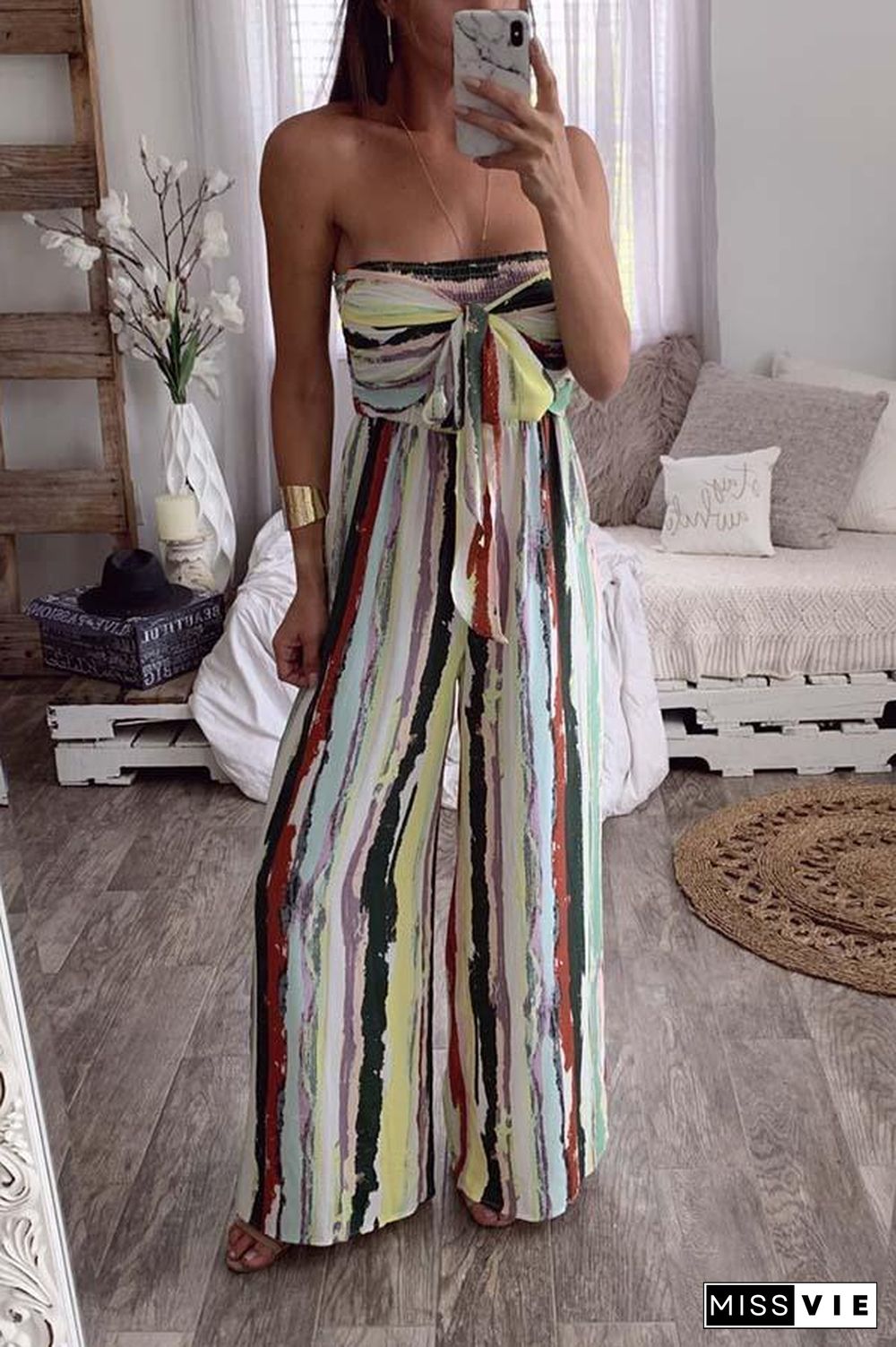 Tie Dye Wide Leg Tube Jumpsuit