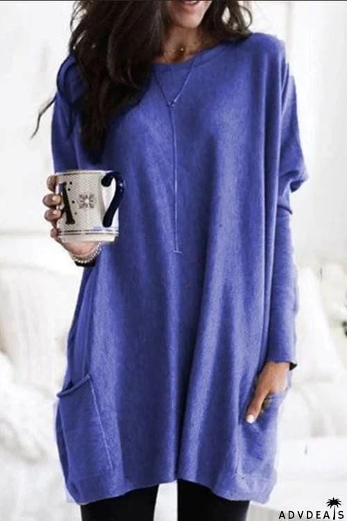 Pockets Long Sleeve Loose T Shirt
