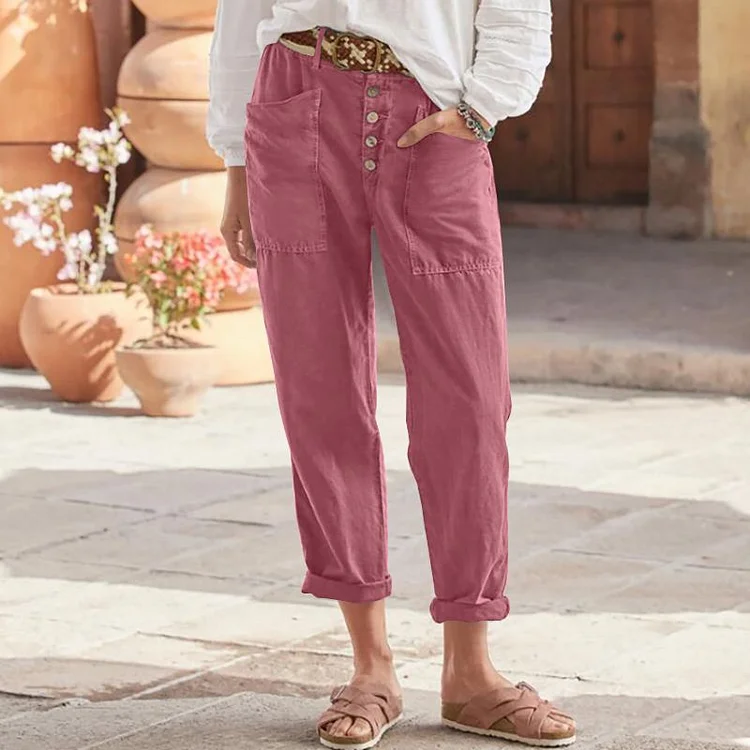Casual Button-Down Utility-Chic Trousers with Pockets