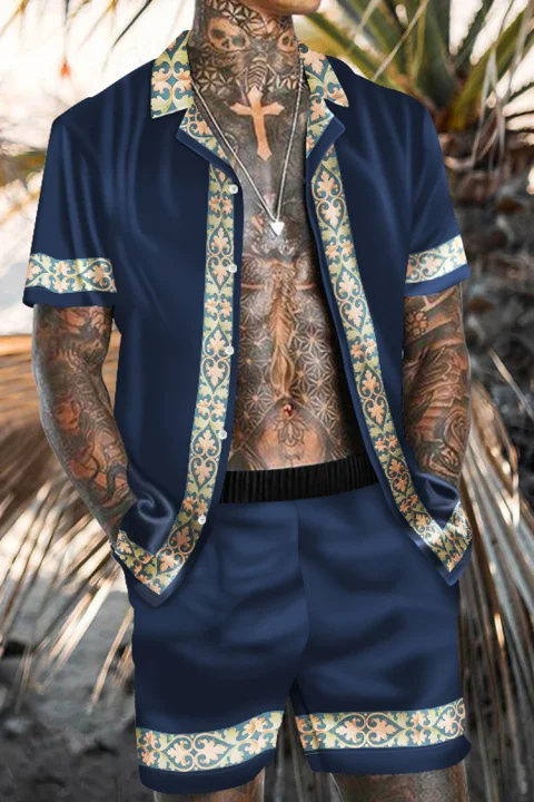 Tiboyz Hawaiian Beach Loose Shirt And Shorts Two Piece Set