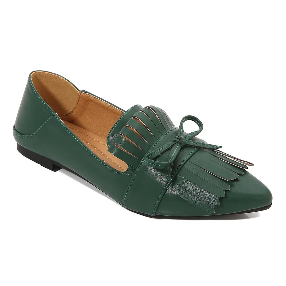 Plussize36-45 Fringe butterflyKnot pointed toe loafers women ballet flats shoes woman slip on shallow comfy tassel moccasins2020