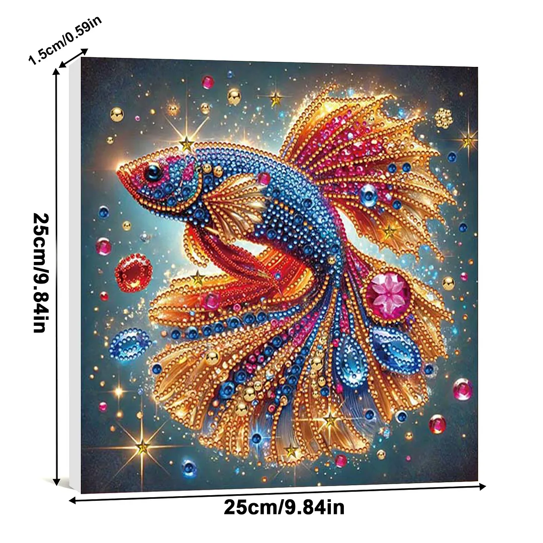 Fish DIY Special Shape Drill Art Craft Pearl Diamond Painting with Frame 25x25cm Diamond Art Pearl Painting Kit for Adults Beginners Home Decor