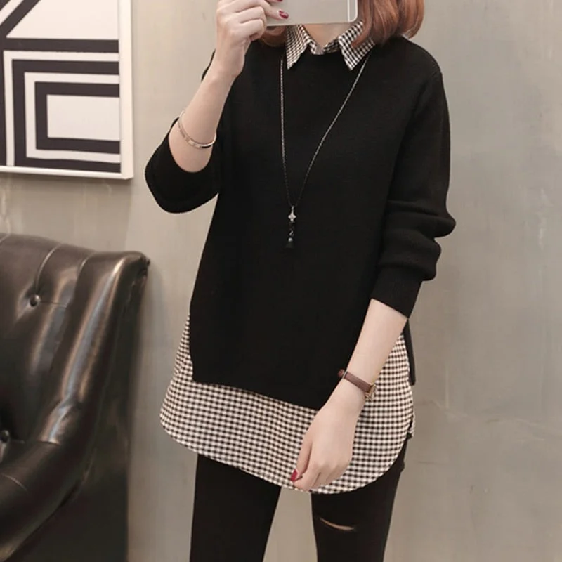 New Women Clothes Spring Autumn Shirt Knit Pullover Sweater Two-Piece Sweater Women Casual Loose Large Size Shirt Bottoming Tops