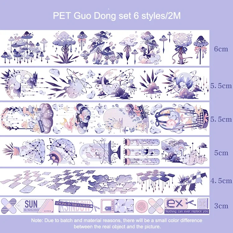 JOURNALSAY 5/6 Rolls/Set Transparent PET Washi Tape 2m Cute Journal DIY Scrapbooking