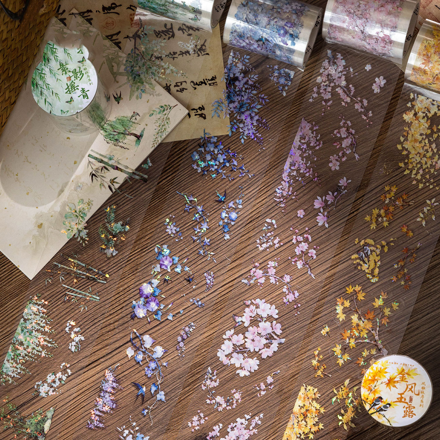 PET 테이프 - 우아한 나뭇가지 배열 시리즈 빈티지 꽃잎