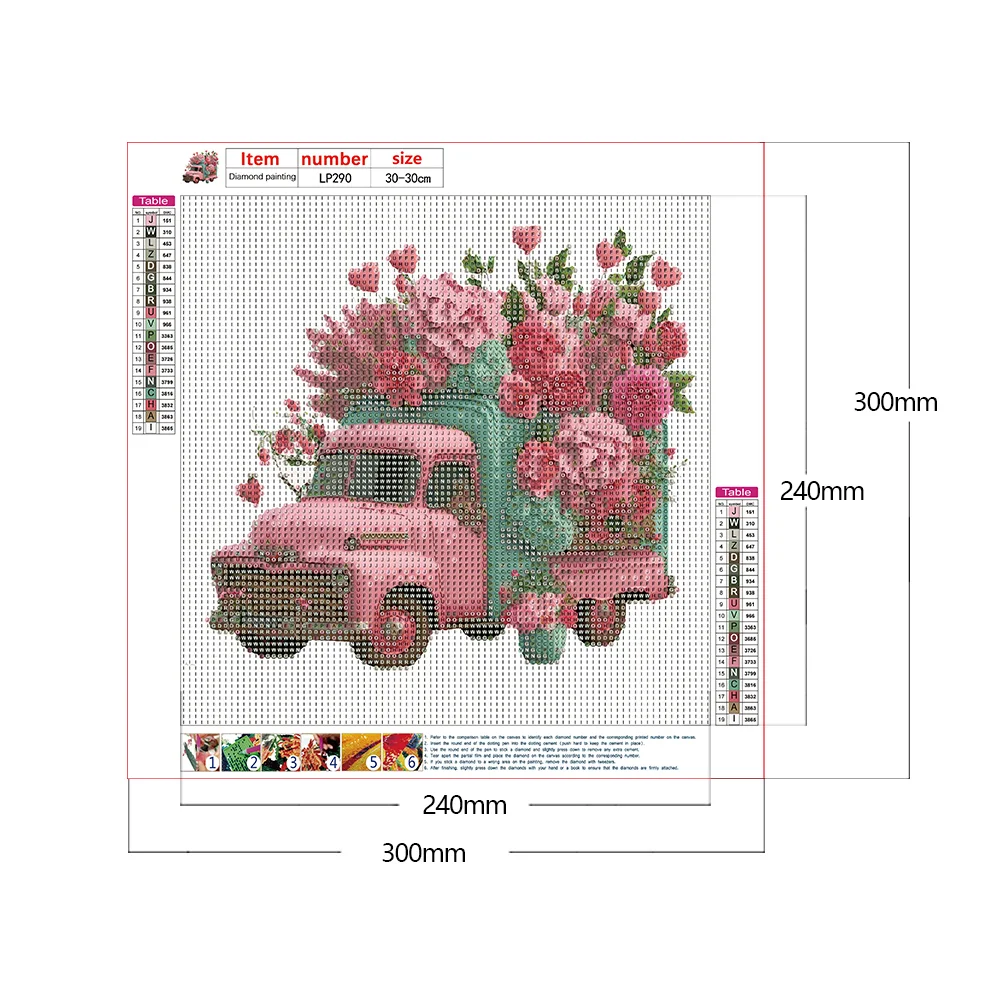 Full Round Diamond Painting 30*30cm - Pink Flower Classic Car