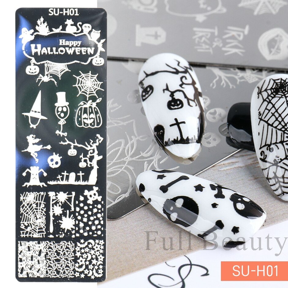 Agreedl Halloween Nail Art Stamping Plates Anime Skull Ghost Pumpkin Image Festival Design DIY Polish Stencil Templates LYSUH1-6