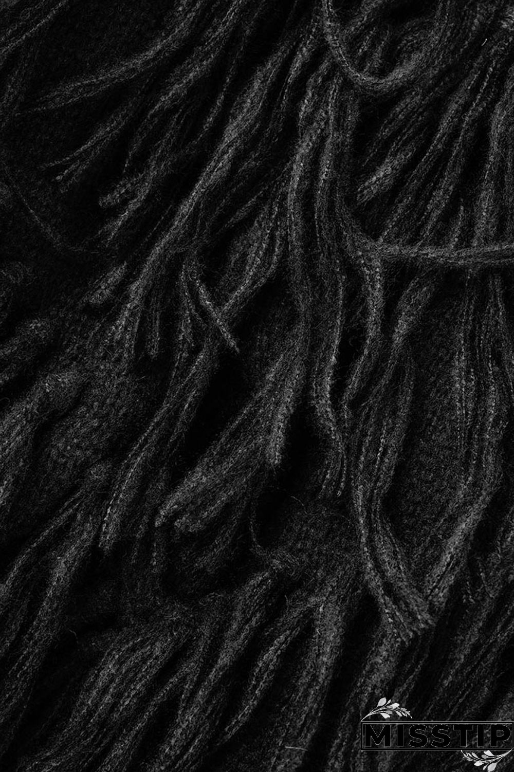 Black Casual Solid Tassel O Neck Tops