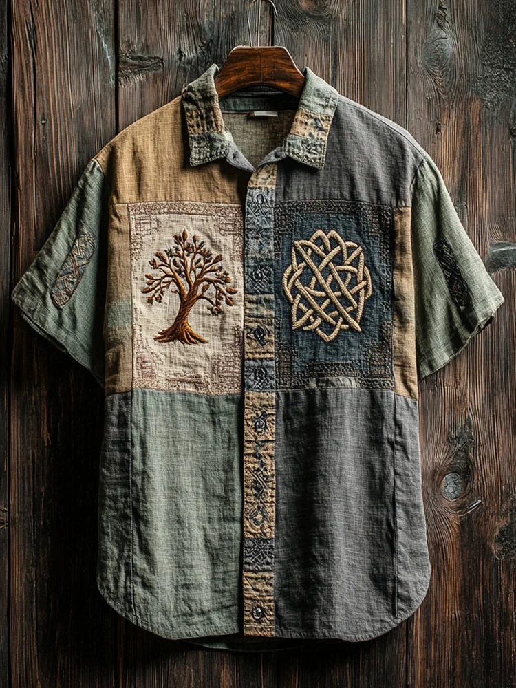 Men's Viking Tree Of Life Patchwork Style Celtic Shirt