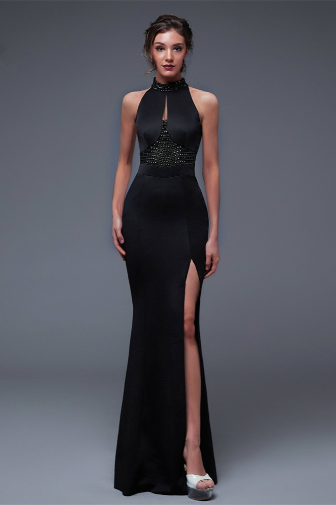 Gorgeous High-Neck Beadings Mermaid Prom Dress Long With Slit