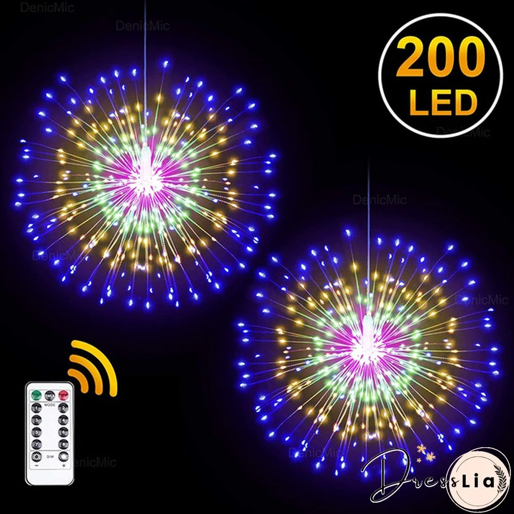 1PC Firework Lights Wire Lights,100/200 LED DIY 8 Modes Dimmable String Fairy Lights with Remote Control,Waterproof Decorative Hanging Starburst Lights for Christmas, Home, Patio, Indoor Outdoor Decoration