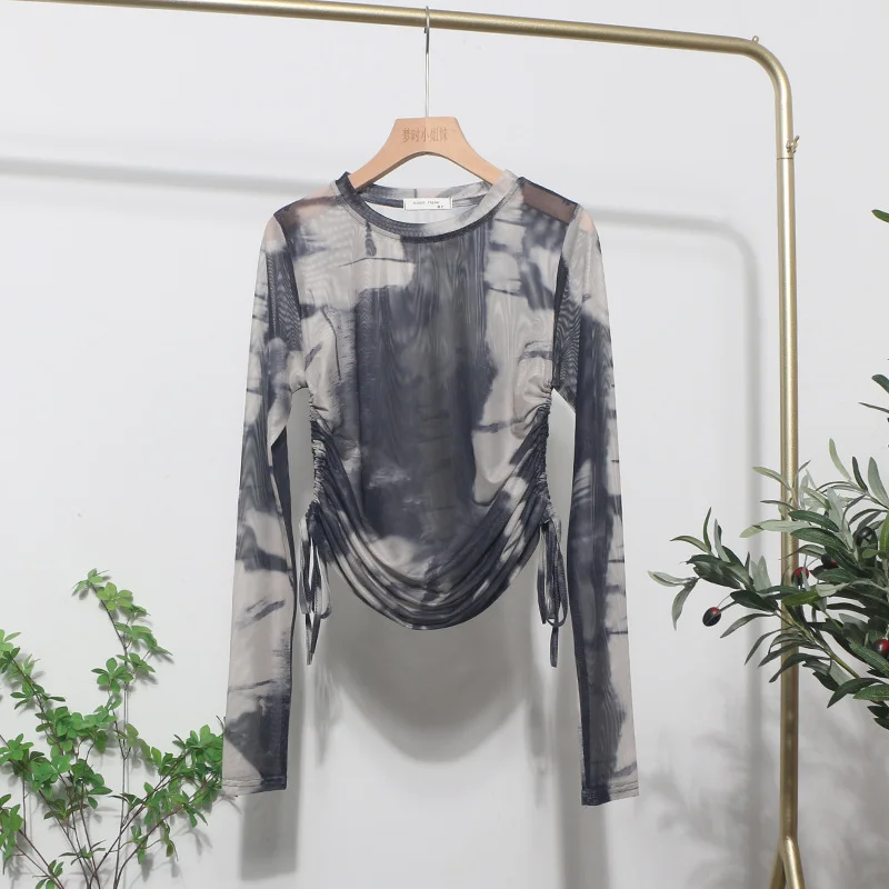 Uveng Round Collar Tie-Dye-Print Slim Long-Sleeved T-Shirt T-Shirt T-Shirt With Sunscreen 8159