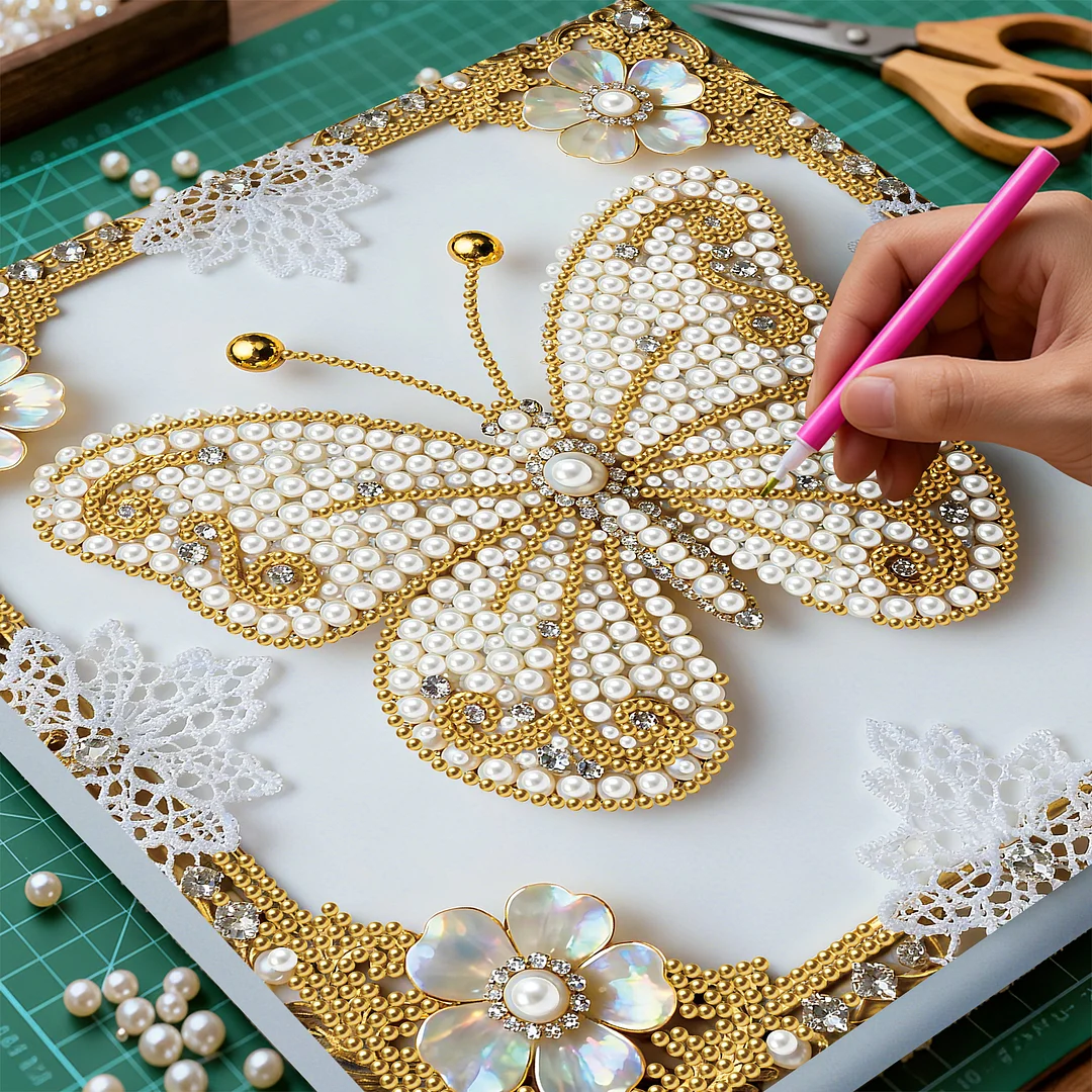 Butterfly DIY Pearl Diamond Art Kit for Adults Home Decor 25x25cm With Frame