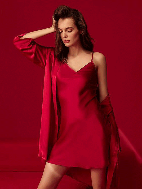 Luxury Stunning Red Silk Robe Set-luxurysilklife