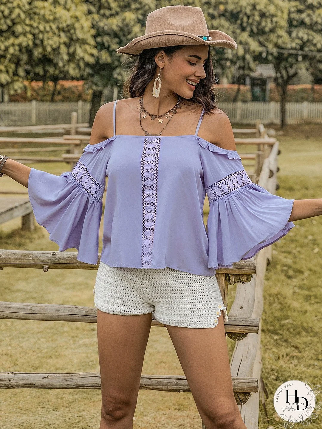 Square Neck Flare Sleeve Blouse
