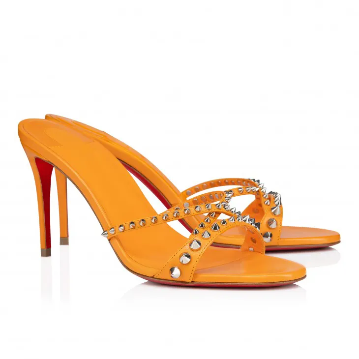 85mm Women's Sandals Pointed Toe Rivet Mules Red Bottom Heels Slip on Stilettos-vocosishoes