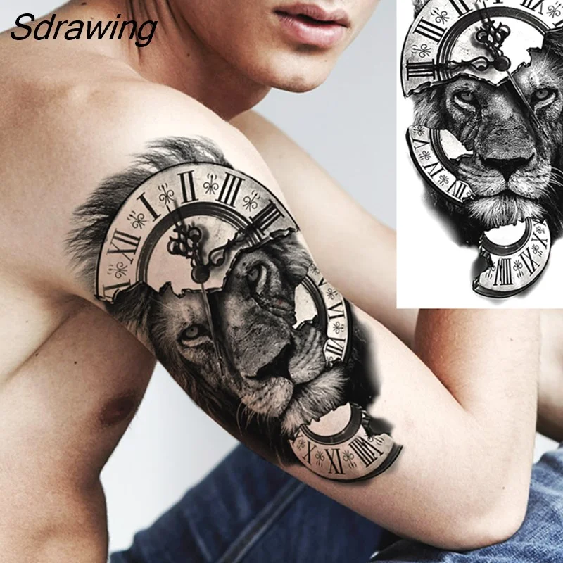 Sdrawing Realistic Black Devil Temporary Tattoos For Men Adult Tiger Pirate Skeleton Vampire Fake Tattoo Forearm Scary Tatoo Joker