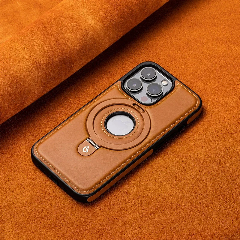 Suitable For Apple 17Promax Magnetic Holder Mobile Phone Case Business Iphone16 High-End Leather 15 Anti-Fall Protective Cover