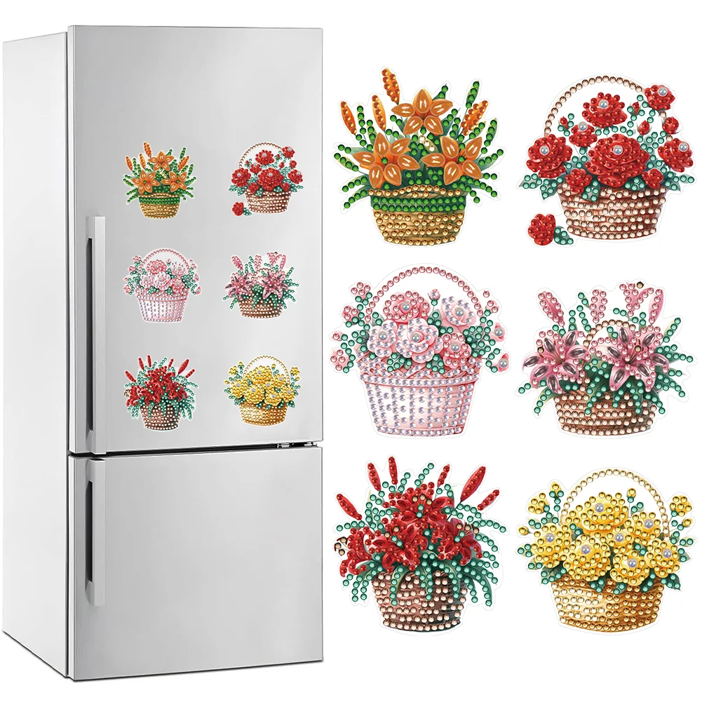 6 Pcs Flower Basket Diamond Painting Magnets Refrigerator for Kid Beginner