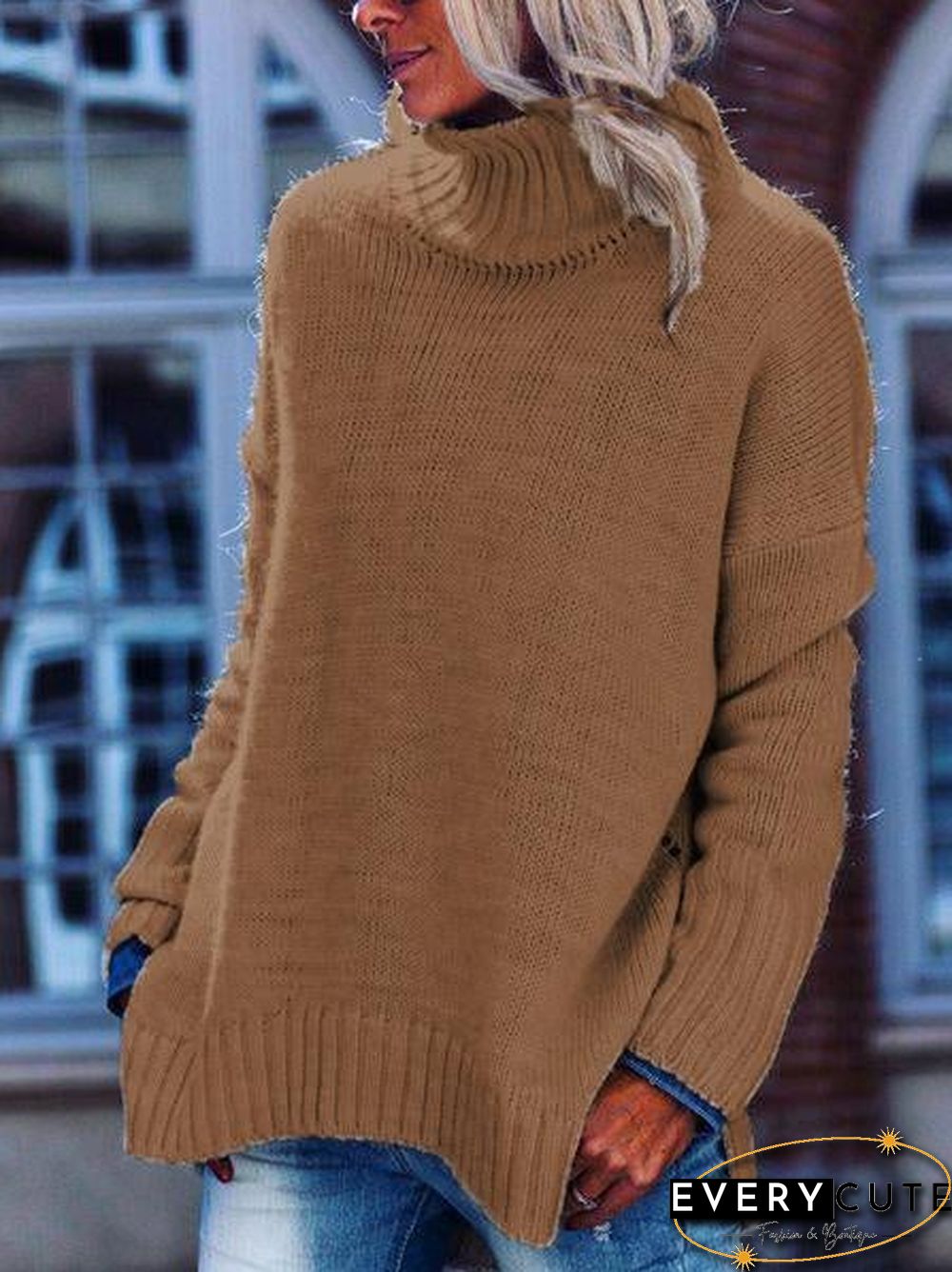 Shift Casual Knitted Solid Turtleneck Sweater