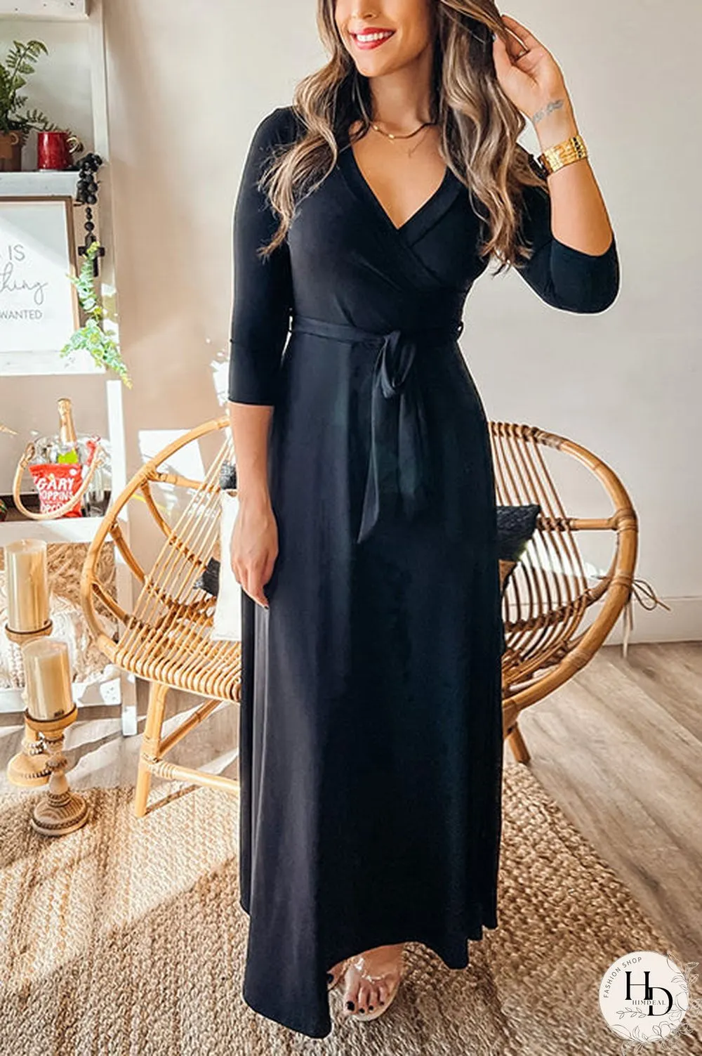 Solid Wrap Maxi Dress