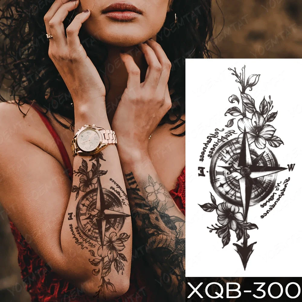 Waterproof Temporary Tattoo Sticker Sword Prajna Flowers Tattoos Indian Eagle Dragon Tiger Body Art Arm Fake Sleeve Tatoo Women
