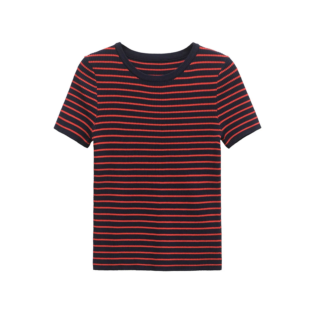 Nigikala Nigikala Spring New Soft Short Sleeve Striped Knitted T-Shirt T-Shirt Bottom 3519020