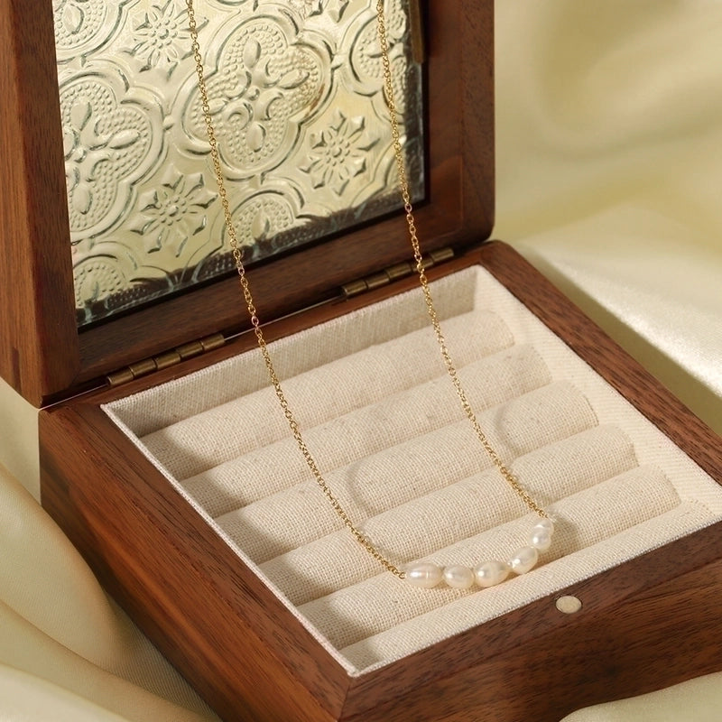 Stainless Steel Freshwater Pearl 18K Gold Plated Vintage Style Beaded Plating Geometric Freshwater Pearl Necklace