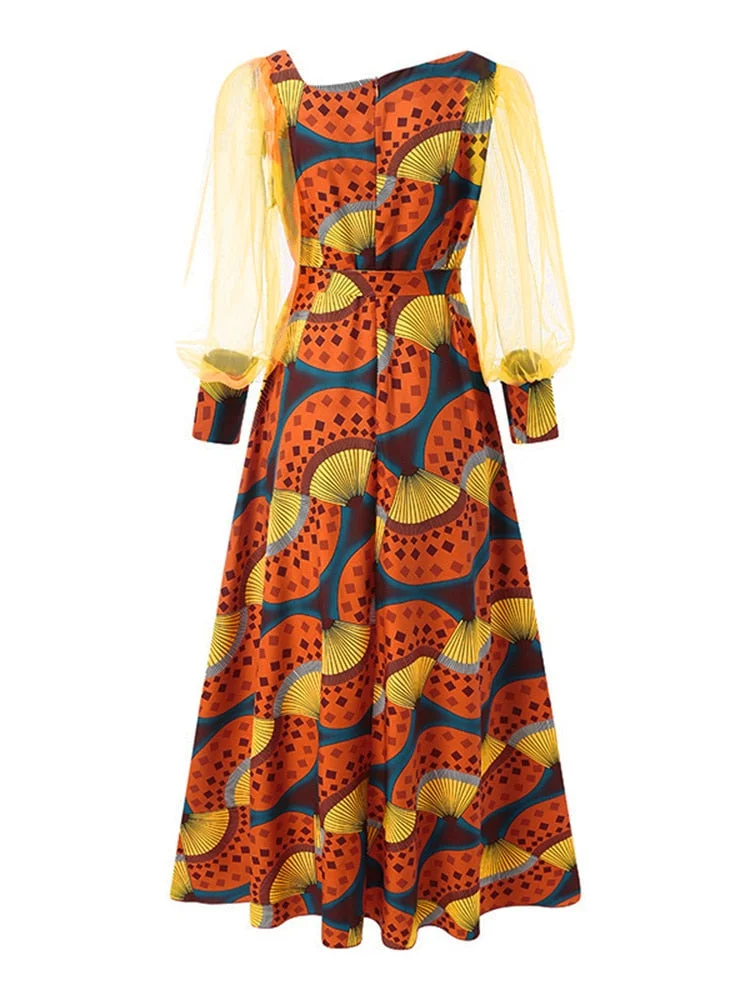 Long Dress 2022 VONDA Summer Women Vintage Printed Puff Sleeve Sundress Ladies Pleated A-Line Baggy Long Maxi Vestido Oversized