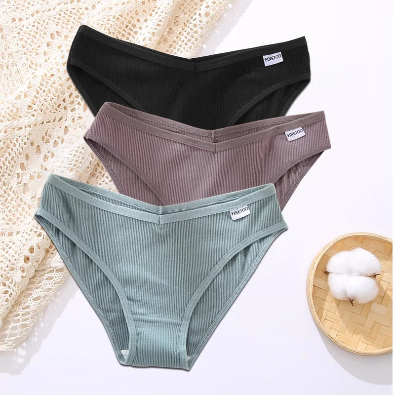 FINETOO 3PCS/Set Lingerie Sexy Women Cotton Panties Underwear Female Underpants 8 Solid Color Soft Woman Briefs Intimates M-XL