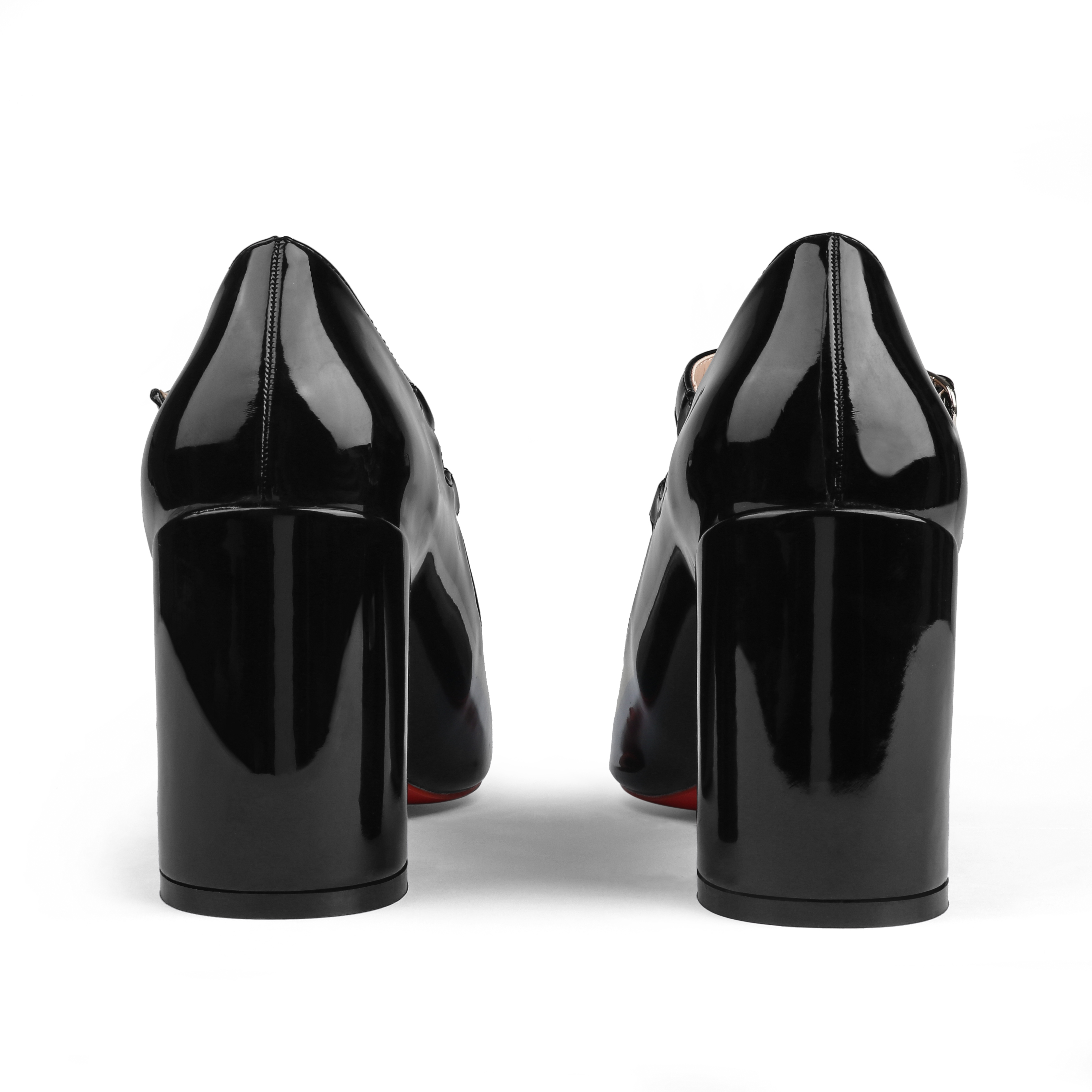 85mm Women's Chunky Heels Red Bottom Shoes Comfortable Miss Jane Block Heel Patent Pumps-MERUMOTE